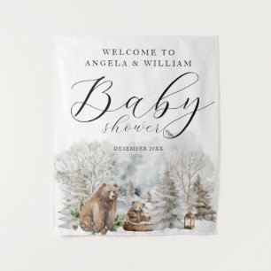 Winter Forest Woodland Rustic Baby Shower Welcome Tapestry