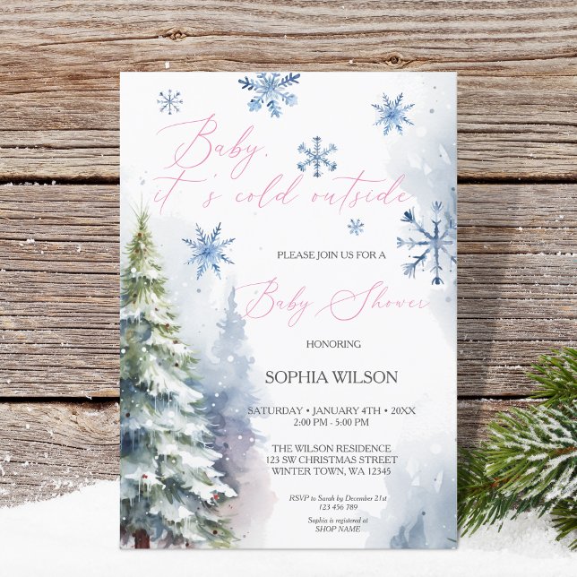 Winter Forest Woodland Snowflakes Baby It's Cold  Invitation (Creator Uploaded)