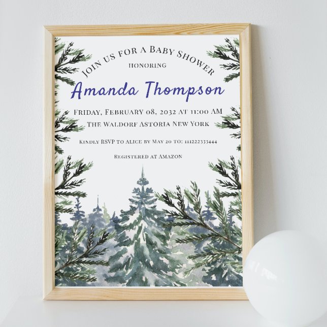 Winter Forest Woodland Tree Watercolor Baby Shower Invitation (Creator Uploaded)