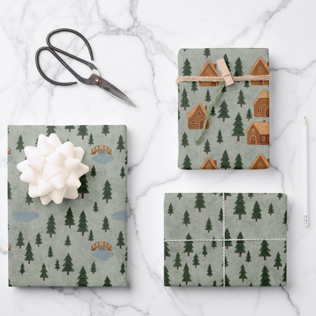 Winter Forest Wrapping Paper – Gingerbread Village (Front)