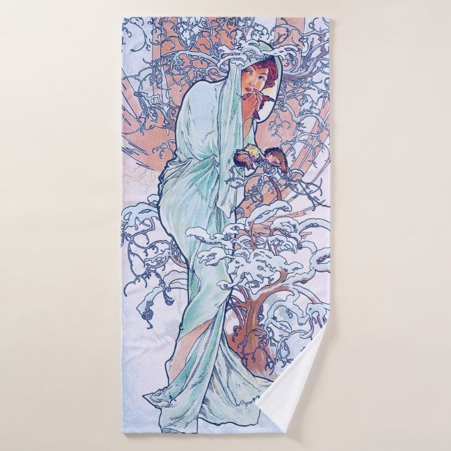 Winter (Four Seasons), Alphonse Mucha Bath Towel (Bath Towel)