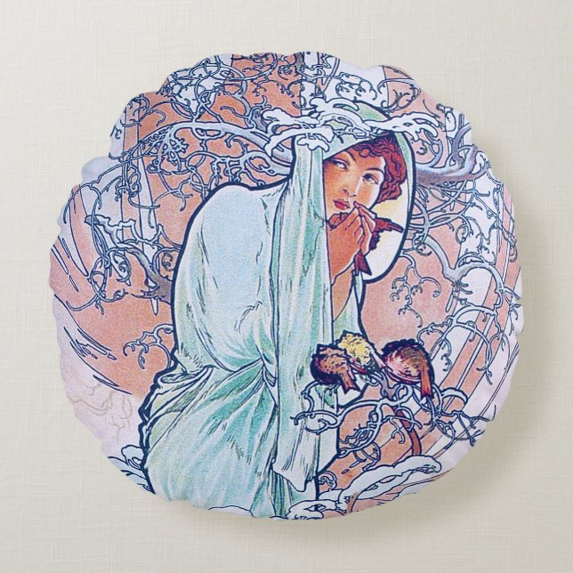 Winter (Four Seasons), Alphonse Mucha Throw Pillow (Front)