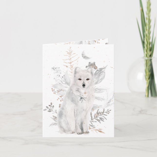 Winter Fox and Florals Christmas Greeting Card (Front)