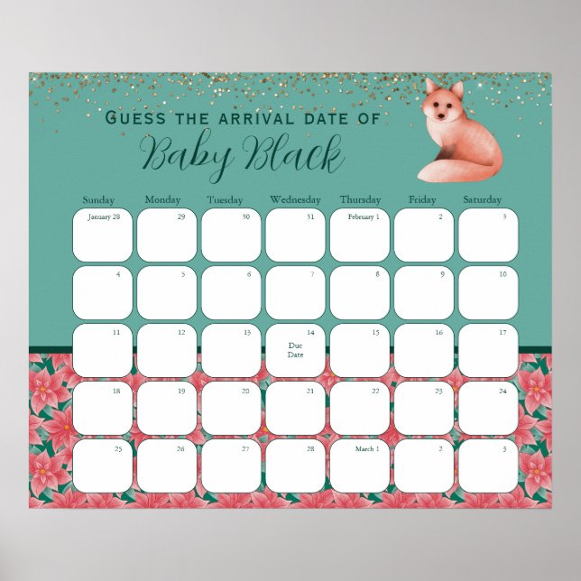 Winter Fox Baby Shower Guess The Due Date Poster (Front)