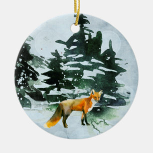 Winter Fox Ceramic Tree Decoration