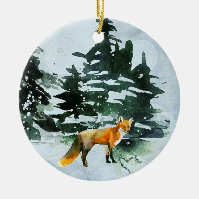 Winter Fox Ceramic Tree Decoration (Front)