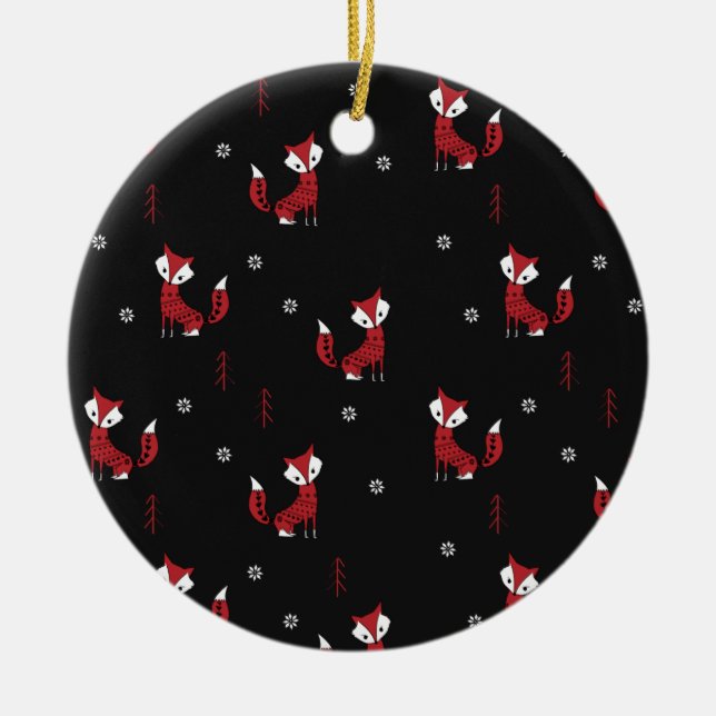 Winter Fox Ceramic Tree Decoration (Front)