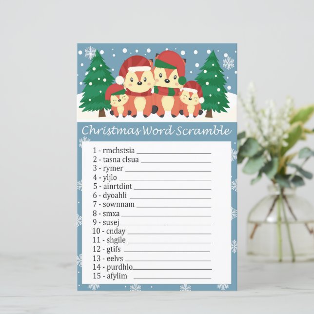 Winter fox christmas word scramble game (Standing Front)