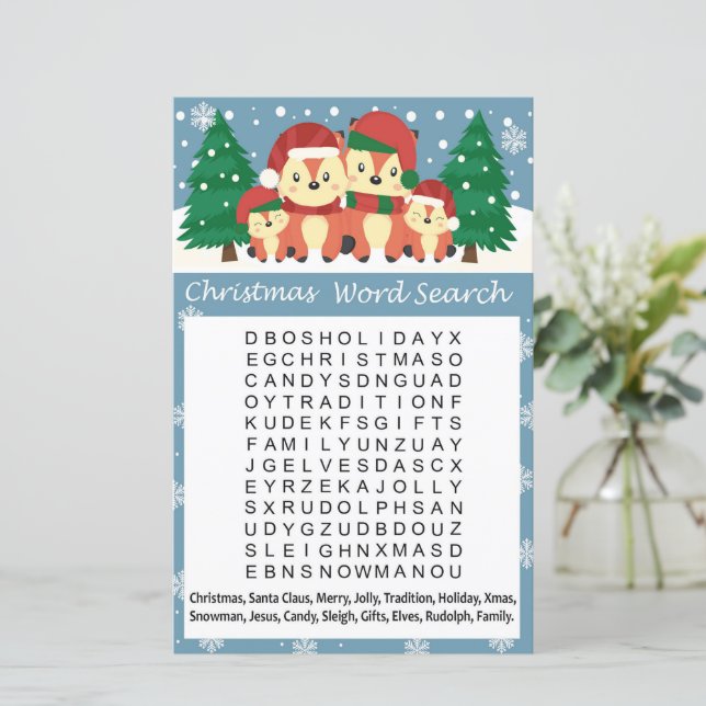 Winter fox christmas word search game (Standing Front)