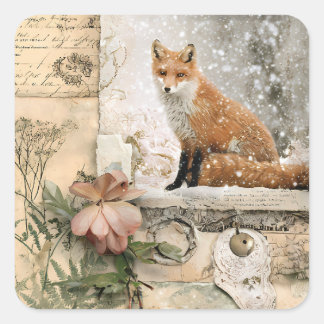Winter Fox Cottagecore Vintage Square Sticker