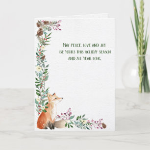 Winter Fox Holiday Foliage Frame Christmas Card