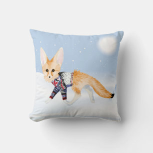 Winter Fox in knit sweater Throw Pillow