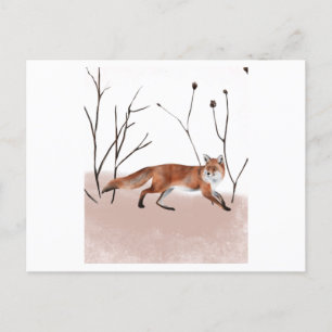 Winter fox in watercolor painting postcard