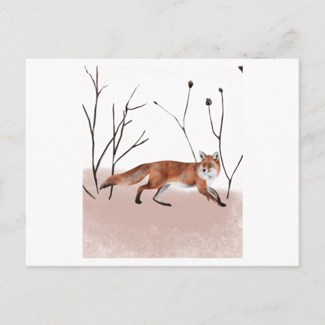 Winter fox in watercolor painting postcard (Front)