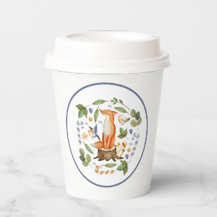 Winter Fox on Tree Stump Leaves Candy Canes Paper Cups