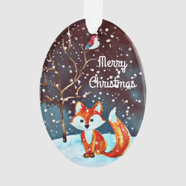 Winter Fox Painting Ornament (Back)