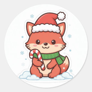 Winter Fox Santa Hat Candy Cane Sticker