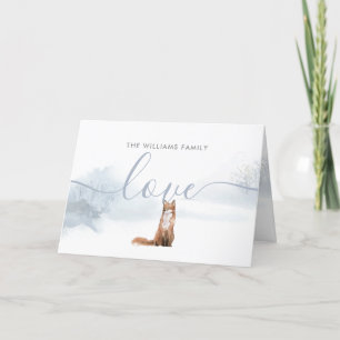 Winter Fox Script Love Family Name Christmas  Holiday Card