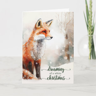 Winter Fox White Christmas Snowy Woodland Forest Holiday Card