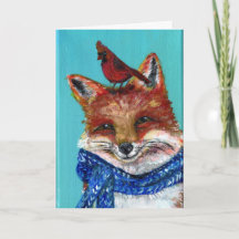 Winter Fox with cardinal!