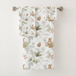 Winter Fox Woodland Forest Cute Bath Towel Set