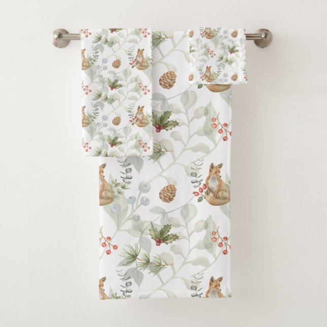 Winter Fox Woodland Forest Cute Bath Towel Set (Insitu)