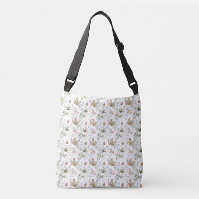 Winter Fox Woodland Forest Cute Crossbody Bag (Front)