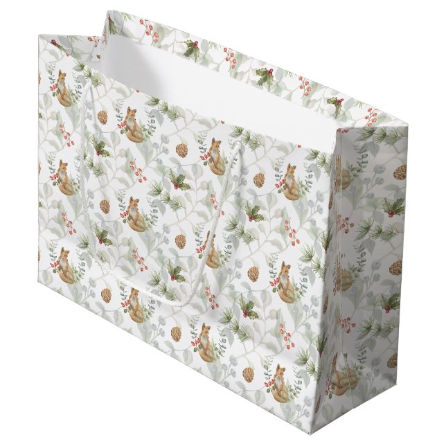 Winter Fox Woodland Forest Cute Large Gift Bag (Front Angled)