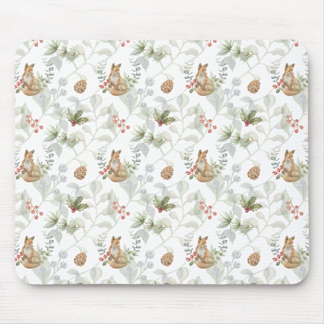 Winter Fox Woodland Forest Cute Mouse Mat (Front)
