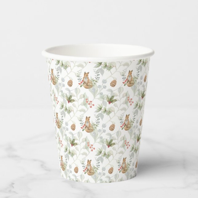 Winter Fox Woodland Forest Cute Paper Cups (Front)