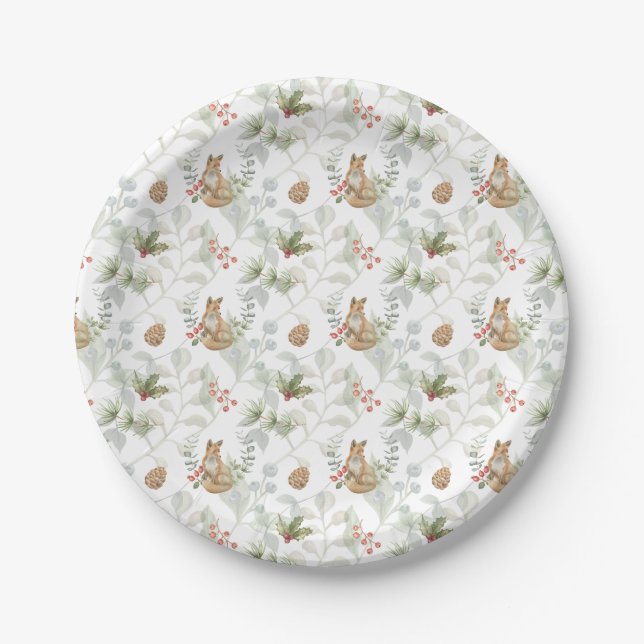 Winter Fox Woodland Forest Cute Paper Plate (Front)