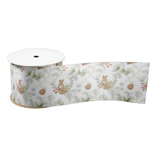 Winter Fox Woodland Forest Cute Satin Ribbon