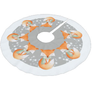 Winter fox wrapped up in the snow tree shirt brushed polyester tree skirt