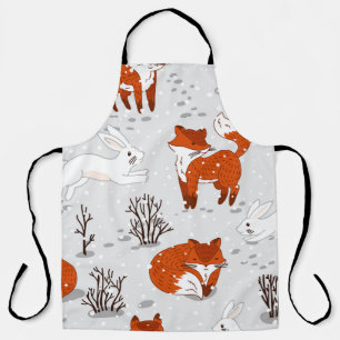 Winter Foxes Bunny Seamless Pattern Apron