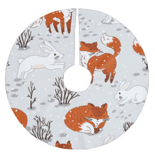 Winter Foxes Bunny Seamless Pattern Brushed Polyester Tree Skirt