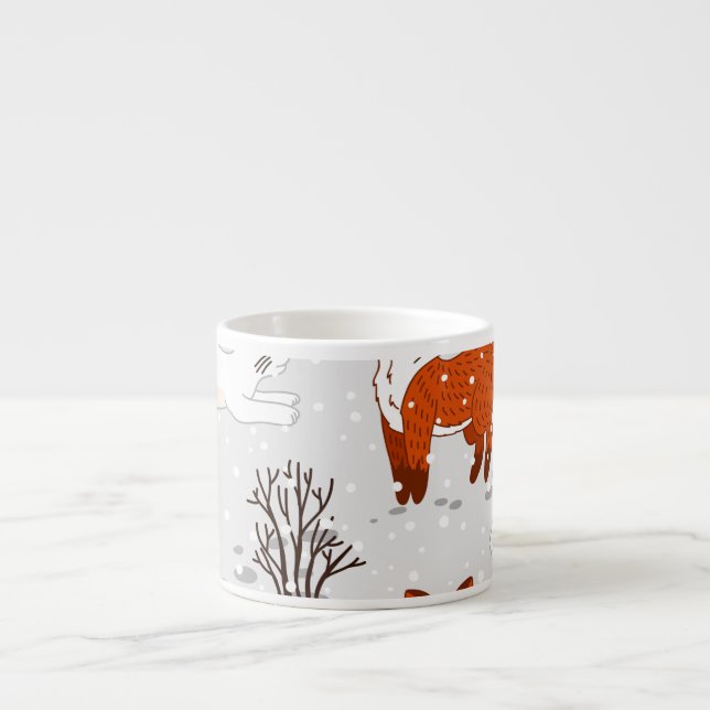 Winter Foxes Bunny Seamless Pattern Espresso Cup (Front)