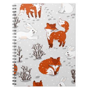 Winter Foxes Bunny Seamless Pattern Notebook