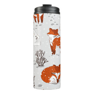 Winter Foxes Bunny Seamless Pattern Thermal Tumbler