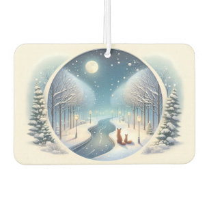 Winter Foxes by Moonlit Snowy River Car Air Freshener