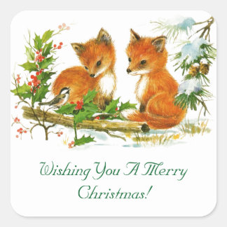 Winter Foxes Christmas Square Sticker