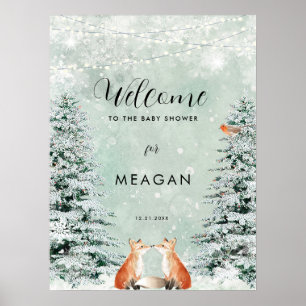 Winter foxes holiday baby shower welcome sign