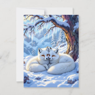 Winter Foxes on a Snowy Winter Day Happy Holiday Postcard