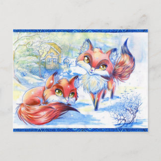 Winter Foxes Postcard