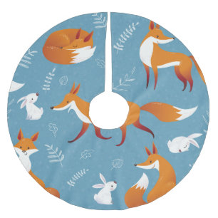 Winter foxes, rabbits, vintage pattern. brushed polyester tree skirt