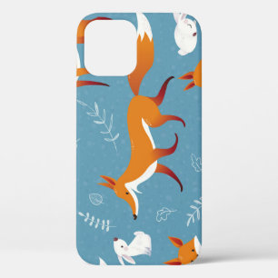 Winter foxes, rabbits, vintage pattern. iPhone 12 case
