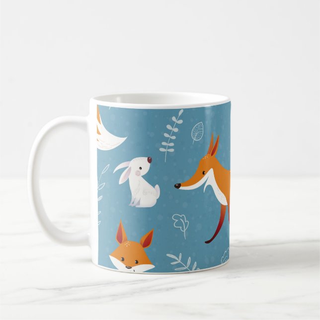Winter foxes, rabbits, vintage pattern. coffee mug (Left)