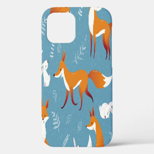 Winter foxes, rabbits, vintage pattern. iPhone 12 case