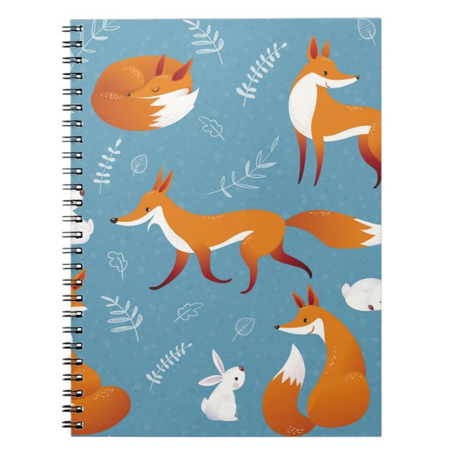 Winter foxes, rabbits, vintage pattern. notebook (Front)