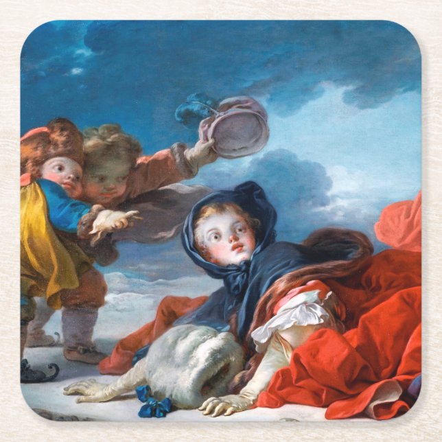 Winter, Fragonard Square Paper Coaster (Front)
