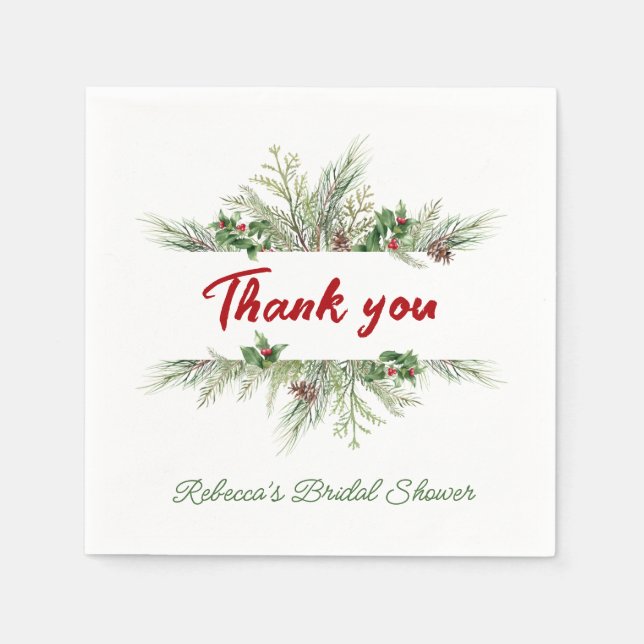 Winter Frame Winter Wreath Bridal Shower Thank you Napkin (Front)
